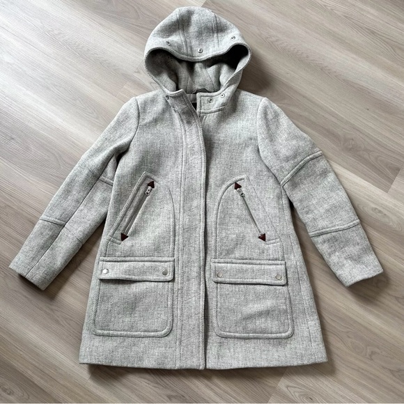 J.Crew Stadium Cloth by Nello Gori Wool Blend Hooded Coat Size 4 - Picture 2 of 8